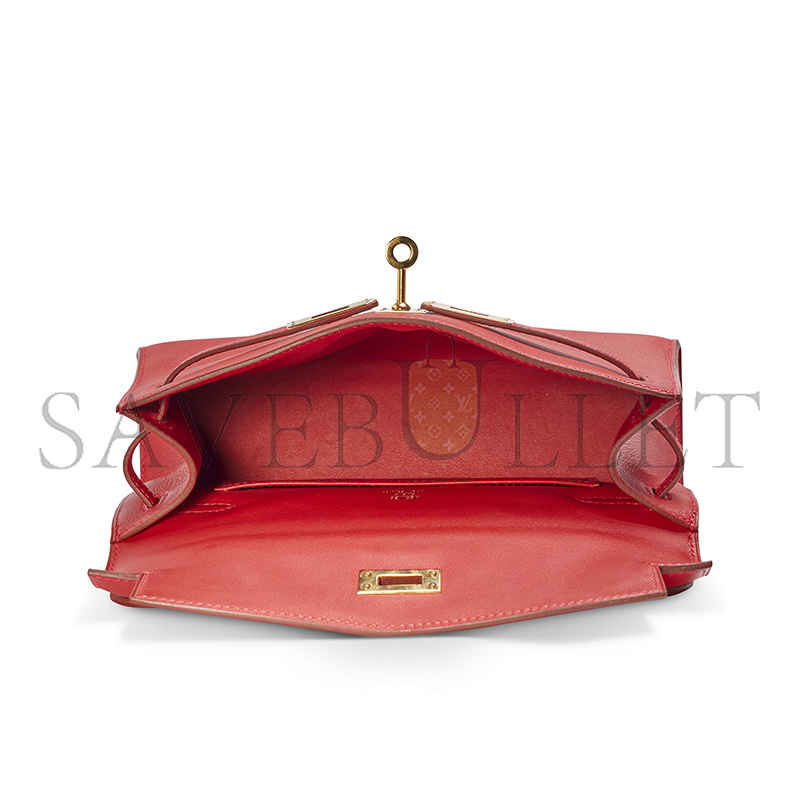 HERMES KELLY POCHETTE ROUGE VIF SWIFT GOLD HARDWARE (22*14*7cm)